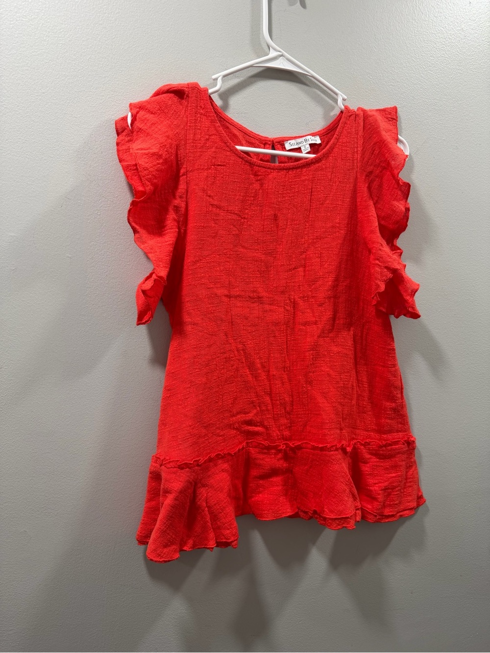 See and be seen Red Ruffle Sleeve Tunic Top size S cotton  peplum new